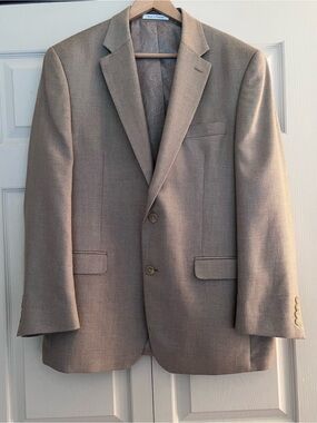 Chaps Men's Taupe Tweed Blazer Jacket - Classic Two-Button Size 42R
